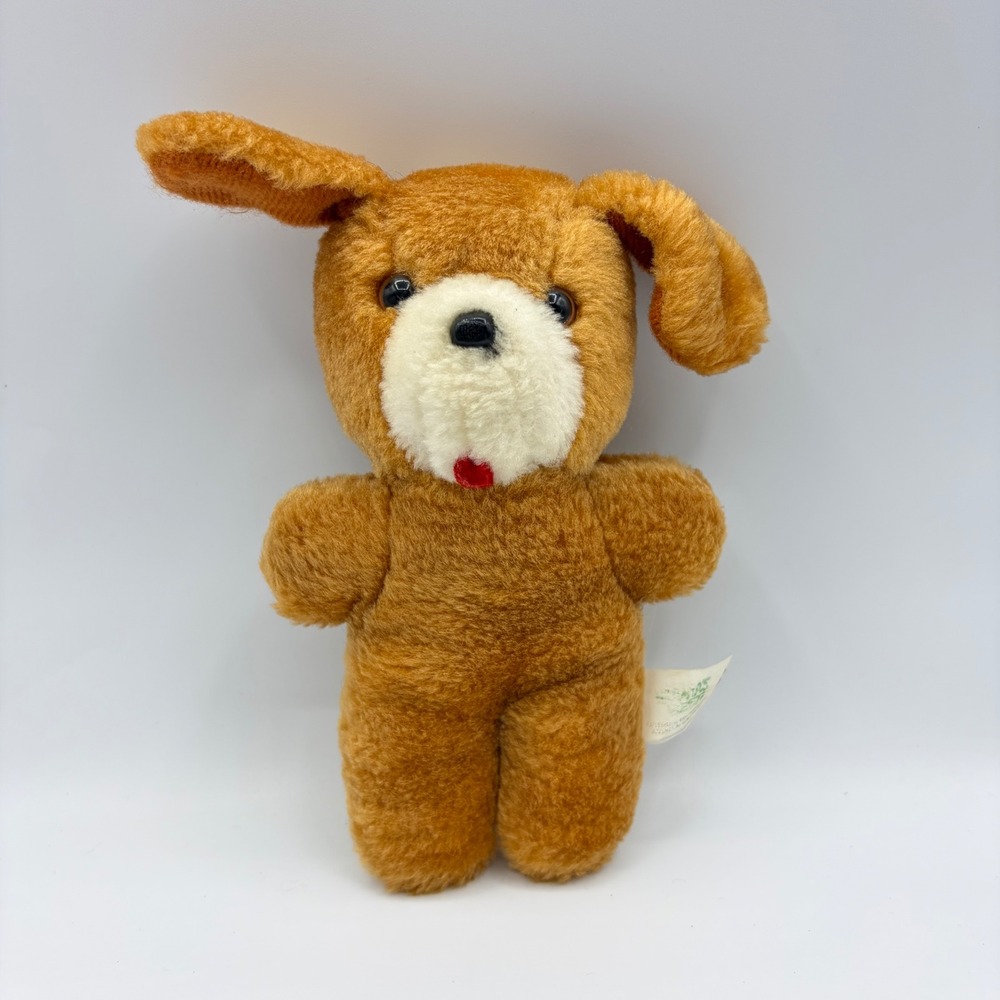 Santa's Best Plush Dog Brown Stuffed Bear Animal Toy 6in Rennoc 1980s Holiday